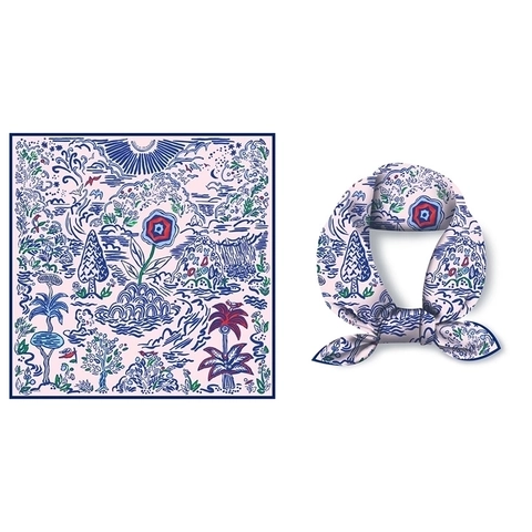 Dames Artistieke Olieverfschilderij Print Vierkante Sjaal Vintage Bloemenpatroon Polyester Satijn Halssjaal Zoete Hoofddoek Voor Tassen