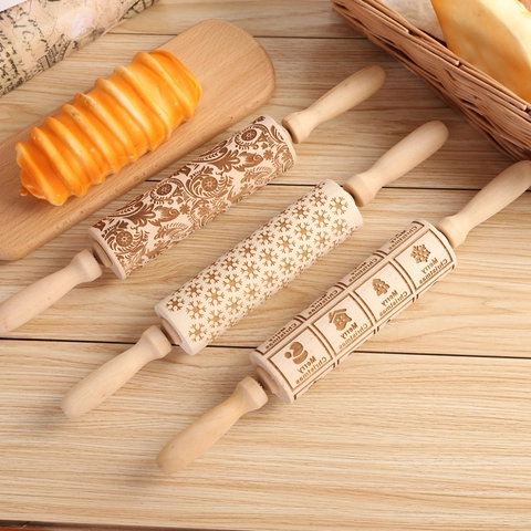 Mattarello In Legno Goffrato Inciso Rullo Per Biscotti Da Forno Natale Motivo Floreale Paisley Strumento Da Cucina Fai Da Te