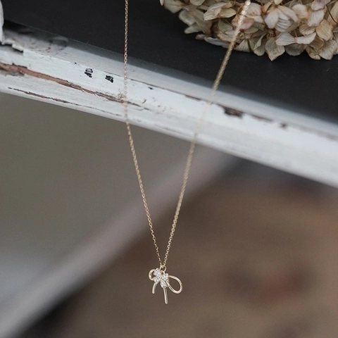 925 Sterlingsilber Schleifenknoten Anhänger Halskette Für Damen K-Gold Galvanisiert Doppel Ribbon Zirkonia Schmuck