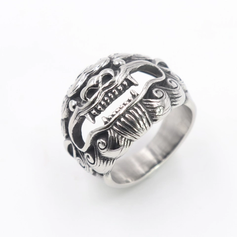 Mythical Beast Ring 316 Stainless Steel Retro Punk Gothic Animal Dragon Signet Jewelry For Men