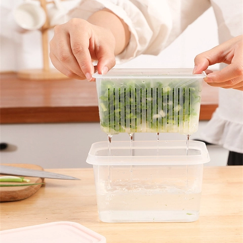 Contenitore Per Alimenti Con Cestello Drenante Doppio Strato Plastica PP Organizzatore Frigorifero Verdura Frutta