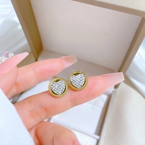 Orecchini A Lobo A Cuore In Acciaio Inossidabile Con Strass Rotondi Minimalisti Gioielli Unisex