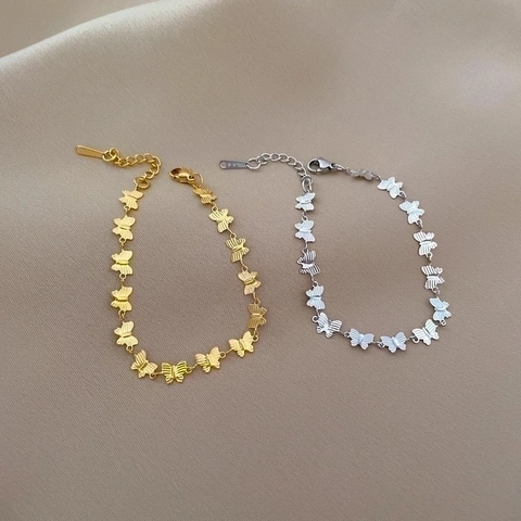 Bracelet Chaîne Papillon Élégant Acier Inoxydable Texture Minimaliste Bijoux Réglables Pour Femmes