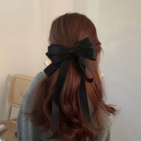 Pasador De Pelo Con Lazo Grande De Satén Con Cintas Largas Retro Francés Elegante Para Mujeres