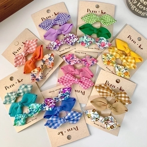 Kids Bow Hair Clips Fabric Plaid Floral Duckbill Barrettes Korean Style Sweet For Girls Toddler Hair Accessories