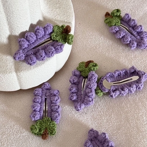 Handgefertigte Häkel-Haarspange Lila Traube Garn Obst BB-Clip Süßes Haar-Accessoires Für Damen Mädchen Kinder Täglich Kopfschmuck