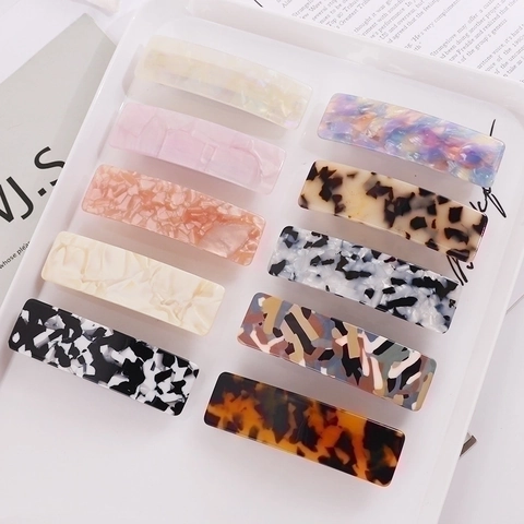 Pinzas Para El Cabello Rectangulares De Acetato Patrón Mármol Carey Pasador De Resorte Simple Elegante Accesorio Mujeres Niñas
