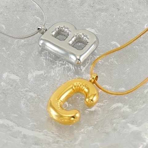 Collar Con Colgante De Letra Burbuja Acero Inoxidable Chapado En Oro De 18K Cadena De Serpiente Joyería De Moda Mujer