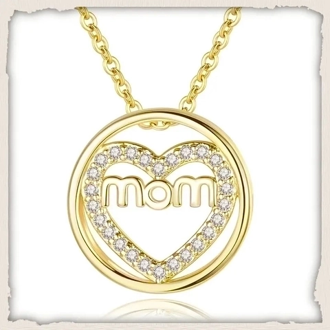 Collana Con Pendente A Cerchio Cuore Mamma Rame Micro Pavé Zirconia Regalo Festa Della Mamma Gioielli Donna