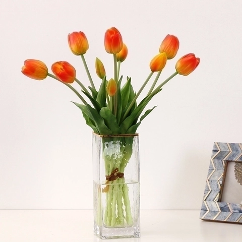 Artificial Tulip Bouquet PU Real Touch Faux Flowers Bundle For Home Wedding Decor Bridal Hand Bouquet Centerpiece