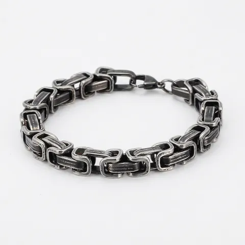 Men Byzantine Chain Bracelet Stainless Steel Square Link Jewelry Retro Oxidized Punk Industrial Style Lobster Clasp Accessory