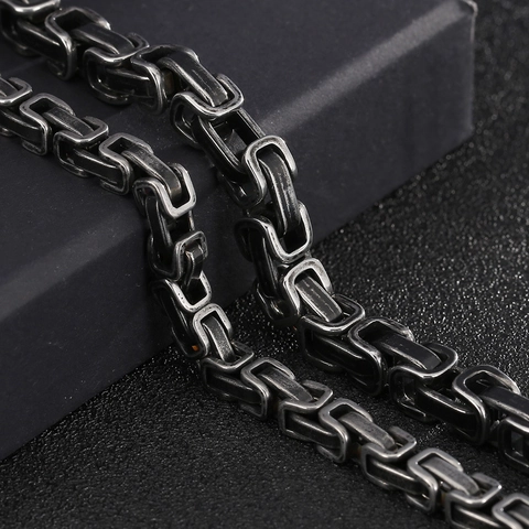 Men Byzantine Chain Bracelet Stainless Steel Square Link Jewelry Retro Oxidized Punk Industrial Style Lobster Clasp Accessory