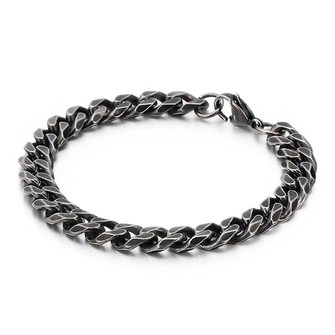 Bracciale A Catena Cubana Vintage Da Uomo Acciaio Inossidabile Retro Punk Hip Hop Gotico Gioielli Lucidati Accessorio