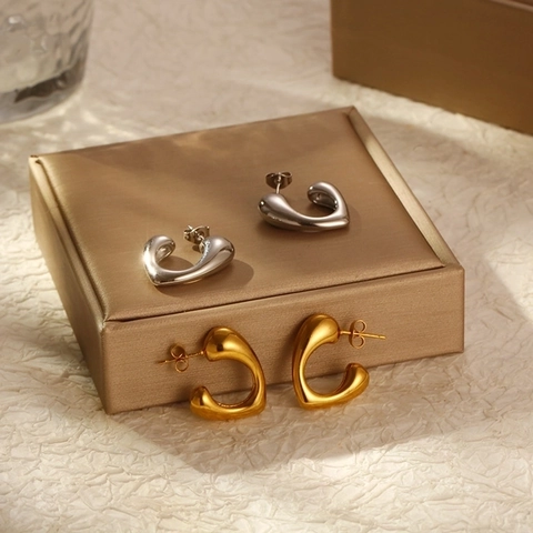Holle Hart Hoop Oorbellen 18K Verguld Roestvrij Staal Chunky C-Vormige Sieraden Trendy Voor Vrouwen