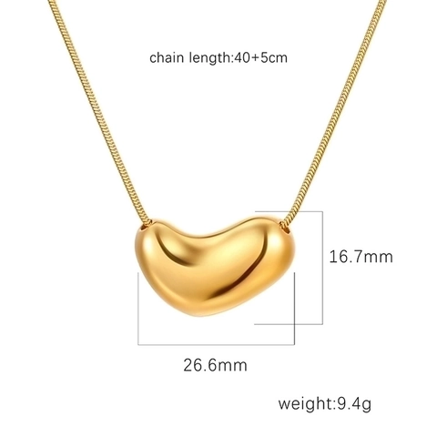 Herz Bohnen Anhänger Halskette 18K Vergoldeter Edelstahl Schlangenknochenkette Polierter Spiegel Minimalistisch