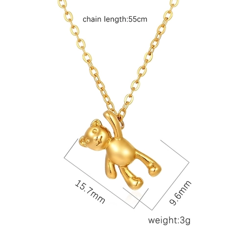 Mini Bear Pendant Necklace Stainless Steel 18K Gold Plated Dainty Minimalist Trendy Jewelry For Women