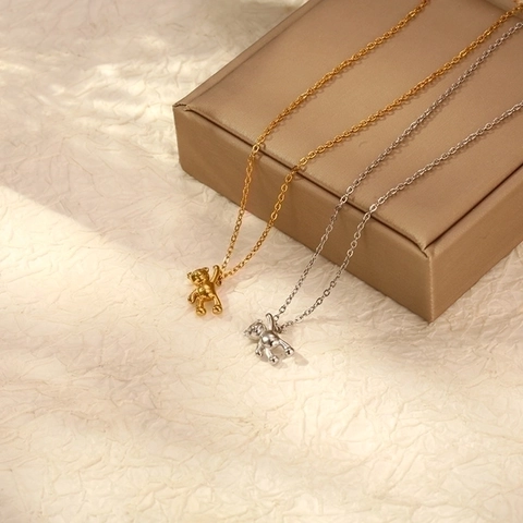Mini Bear Pendant Necklace Stainless Steel 18K Gold Plated Dainty Minimalist Trendy Jewelry For Women