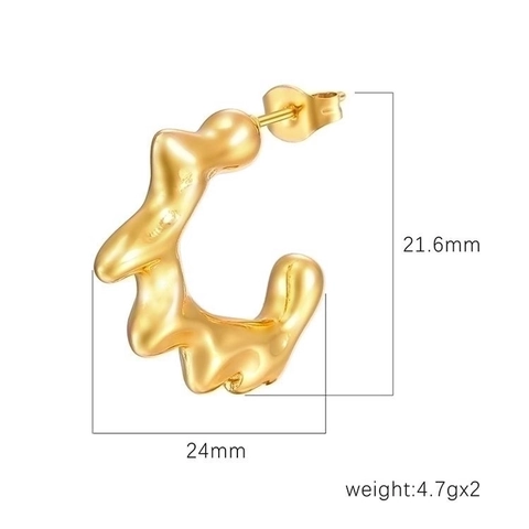 Orecchini A Forma Di C Irregolari Acciaio Inossidabile Placcato Oro 18K Texture Lava Metallo Liquido Chic Gioielli Per Donna