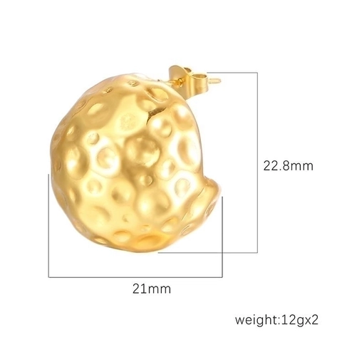 Pendientes De Botón Hemisféricos Huecos Acero Inoxidable Textura Martillada Chapado En Oro 18K Joyas Geométricas Mujeres