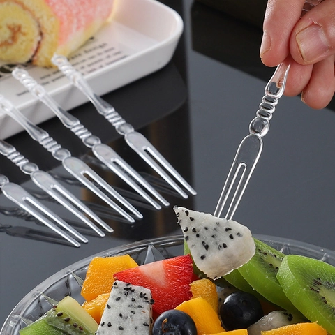 Forchette Per Frutta Usa E Getta Plastica Trasparente Stuzzichini Per Dolci Antipasti Manico Perlato