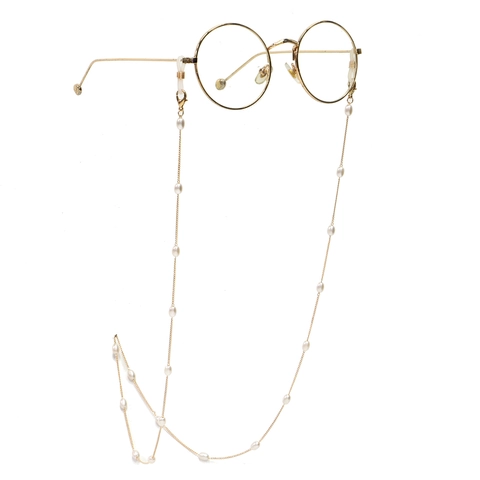 Golden Alloy Glasses Chain With Faux Artificial Pearl Elegant Eyewear Lanyard Anti Slip Sunglasses Strap Holder For Women Retro Style