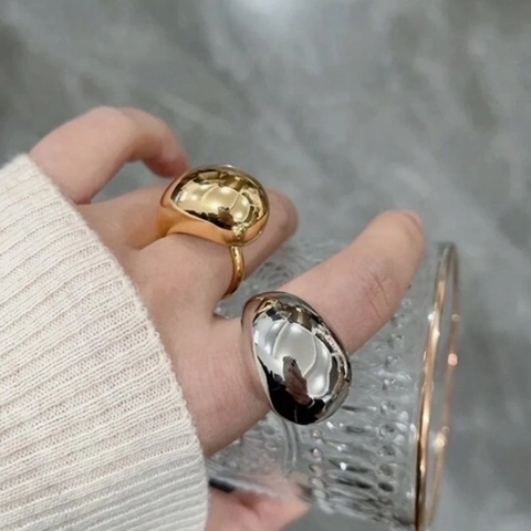 Anillo De Gota De Agua Grueso Cobre Pulido Espejo Geométrico Ajustable Banda Abierta Para Mujeres Joyería Statement Regalo