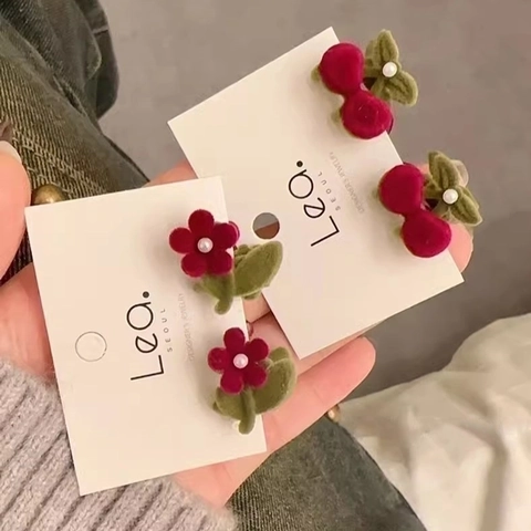 Mini Molletta Per Capelli Fiore Ciliegia Velluto Floccato Con Imitazione Perla Artificial Floreale Dolce Elegante Accessori Per Donne Ragazze