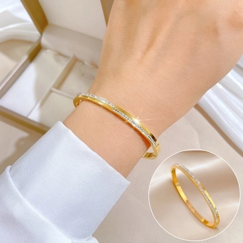 Bracciale Rigido In Acciaio Al Titanio Con Zirconi Per Donna Stile Retro INS Gioielli Di Moda In Acciaio Inossidabile