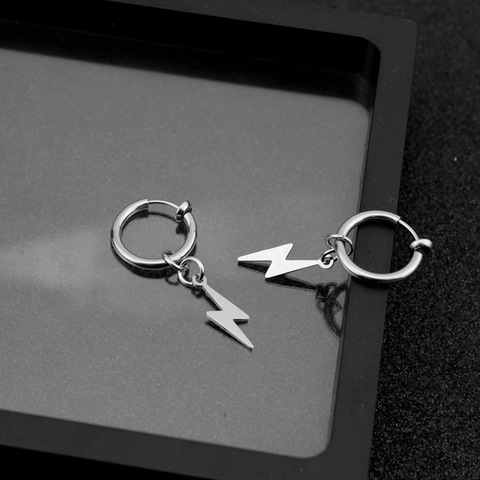 Roestvrijstalen Bliksemschicht Oorbellen Minimalistische Ringen Punk Sieraden Voor Heren En Dames Clip On