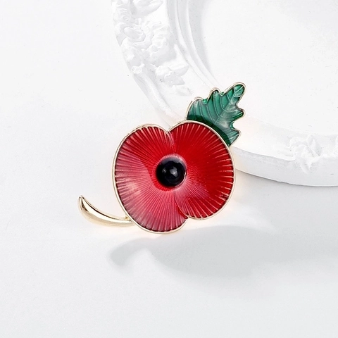 Vintage Rote Mohnblume Brosche Damen Herren Gedenktag Emaille Floral Blatt Zinklegierung Reversnadel Zubehör