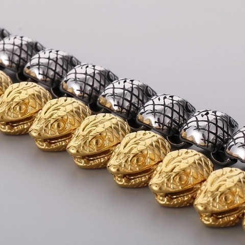 Men Snake Head Link Bracelet Titanium Steel Heavy Punk Rock Domineering Gothic Retro Animal Jewelry Accessory