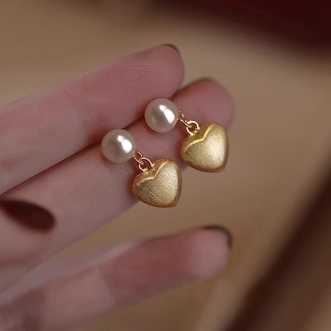 Pendientes De Perlas De Agua Dulce Con Forma De Corazón De Metal Cepillado Y Poste De Plata De Ley 925 Joyería Vintage Mujer