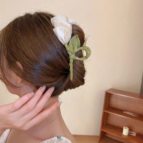 Tulp Roos Bloem Haarklem Elegant Groot Stof Legering Haai Clip Bloemen Haarspeld Hoofdtooi Voor Dames
