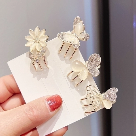 Mini Haarkrallen Clips Legierung Schmetterling Blume Strass Opal Elegante Kleine Haarklemmen Für Damen
