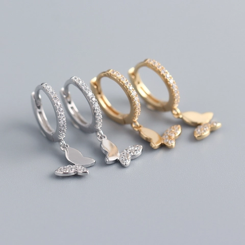 Schmetterling Hängeohrringe 925 Sterlingsilber Zirkonia Zierlich Süß INS Stil Dangle Schmuck Für Damen