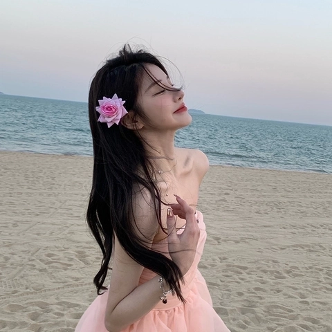 Molletta Per Capelli Fiore Rosa Rossa Retrò Fatto A Mano Tessuto Simulazione Floreale Clip Laterale Per Donne Accessori