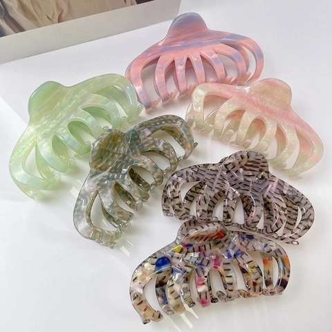 Large Hair Claw Clips Cellulose Acetate Shark Jaw Clip Octopus Strong Hold Vintage Marble Leopard Pattern For Women