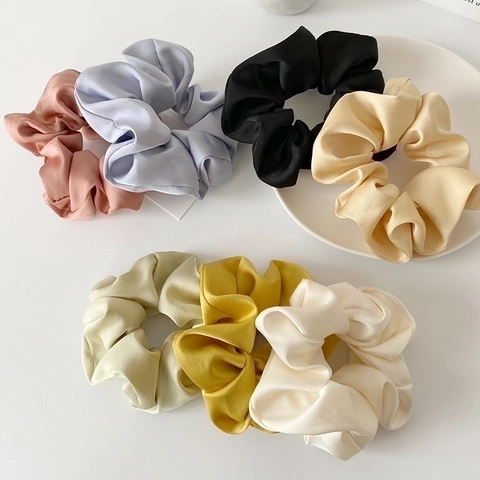 Satin Fabric Large Scrunchies Elegant Solid Color Elastic Hair Tie Ponytail Holder Hair Ring Korean Ins Style