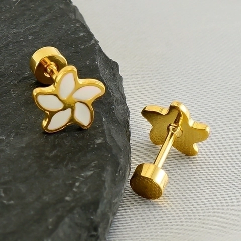 Floral Stud Earrings Stainless Steel 18K Gold Plated Enamel Screw Back Minimalist Elegant Flower Jewelry For Women