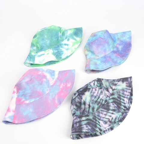 Tie Dye Fischerhut Baumwolle Polyester Sonnenschutz Breite Krempe Verstellbares Winddichtes Seil Hip Hop Streetwear