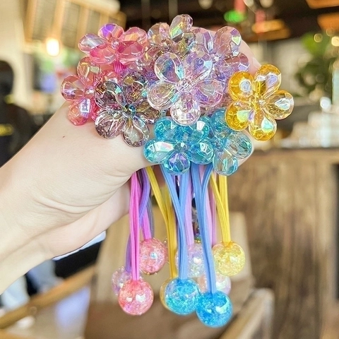 Coleteros De Flores De Camelia Irisados Elásticos Resina Acrílica Aurora Dulces Cintas Para El Pelo Para Mujeres Niñas Hecho A Mano