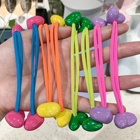 Heart Hair Ties Candy Contrast Color Acrylic Ponytail Holders Elastic Hair Ropes For Kids Girls