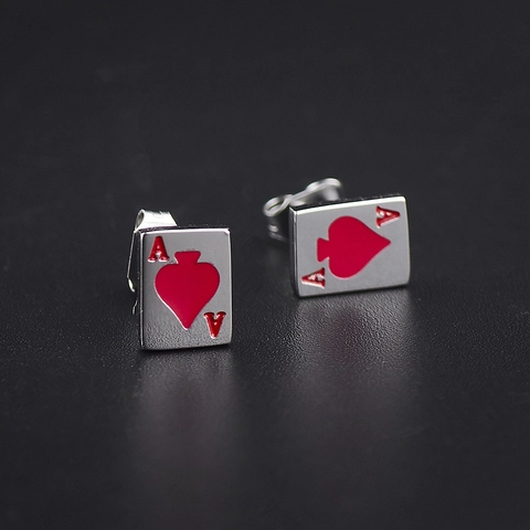 Titanium Steel Poker Card Ace Stud Earrings Hip Hop Street Style Personalized Jewelry For Men Women