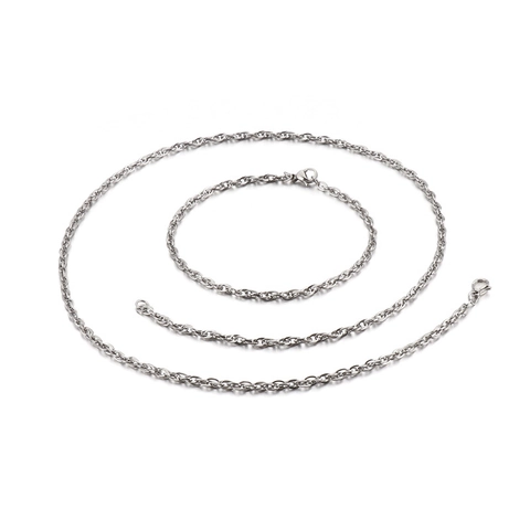 Joyas Cadena Cuerda Acero Inoxidable Collar Y Pulsera Para Hombres Mujeres Punk Hip Hop Clásico Color Plata