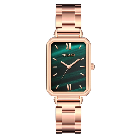 Montre À Quartz Pour Femme Cadran Carré Bracelet En Acier Inoxydable Boîtier En Alliage Chiffres Romains Montre-Bracelet Analogique Élégante