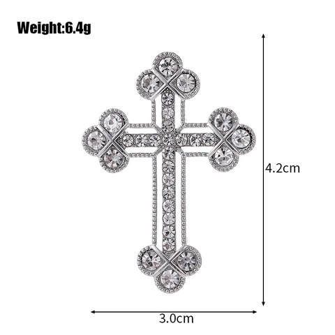 Elegante Broche de Cruz de Aleación de Zinc Color Plata Con Diamantes de Imitación Claros Incrustados Broche Estilo Religioso para Hombres Mujeres Trajes Accesorios