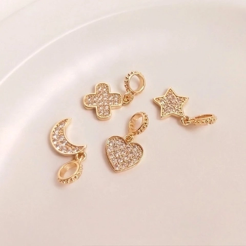 Hart Ster Maan Klaver Charmes 14K Verguld Koper Micro Ingelegd Zirkoon DIY Sieraden Maken Hangers