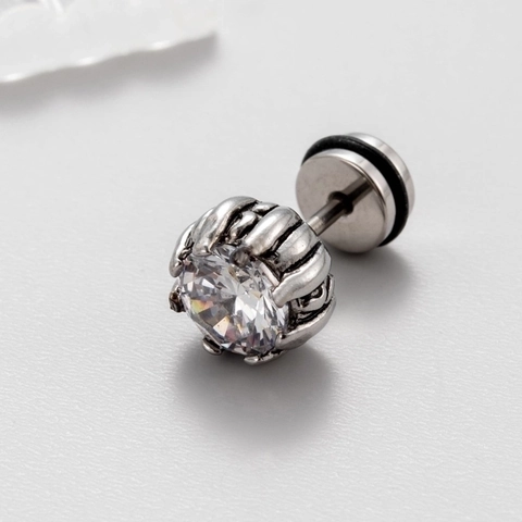 Men Stud Earring Stainless Steel Round Cubic Zirconia Vintage Punk Gothic Dragon Claw Crown Piercing Jewelry Single