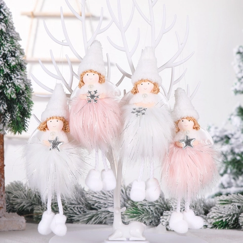 Decorazioni Da Appendere Angelo Di Natale Albero Peluche Pelliccia Sintetica Bambola Stella Fiocco Di Neve Rosa Bianco
