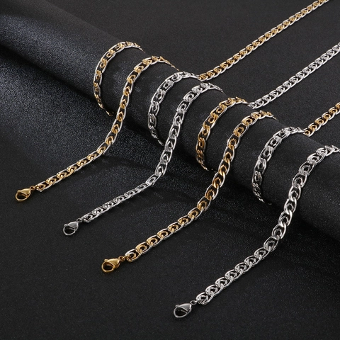 Gioielli In Acciaio Inossidabile Collana E Bracciale Catena Curb Bicolore Oro Argento Goffrato Hip Hop Accessorio Unisex